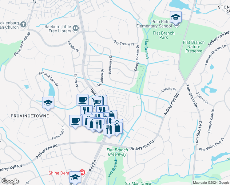 map of restaurants, bars, coffee shops, grocery stores, and more near 10206 Alexander Martin Avenue in Charlotte