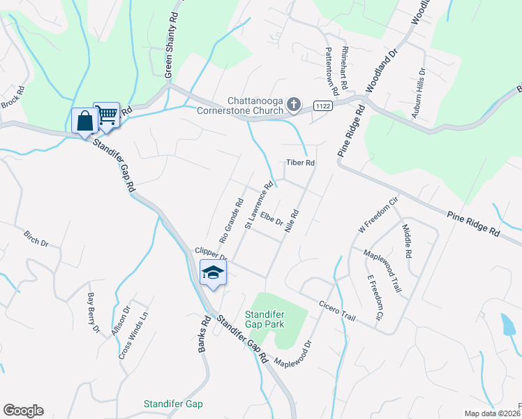 map of restaurants, bars, coffee shops, grocery stores, and more near 2730 Rio Grande Road in Chattanooga