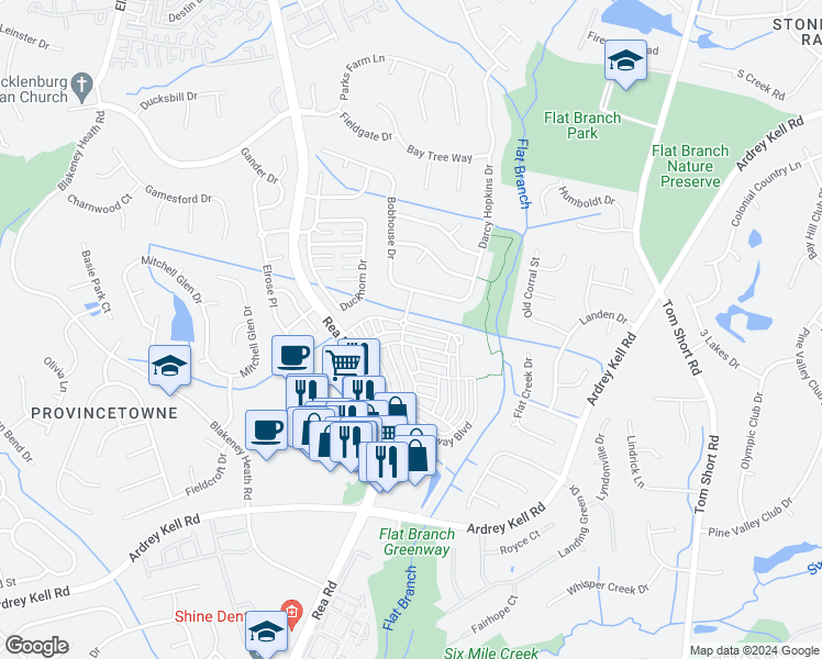 map of restaurants, bars, coffee shops, grocery stores, and more near 10210 Alexander Martin Avenue in Charlotte