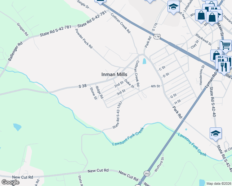 map of restaurants, bars, coffee shops, grocery stores, and more near 20 2nd Street in Inman