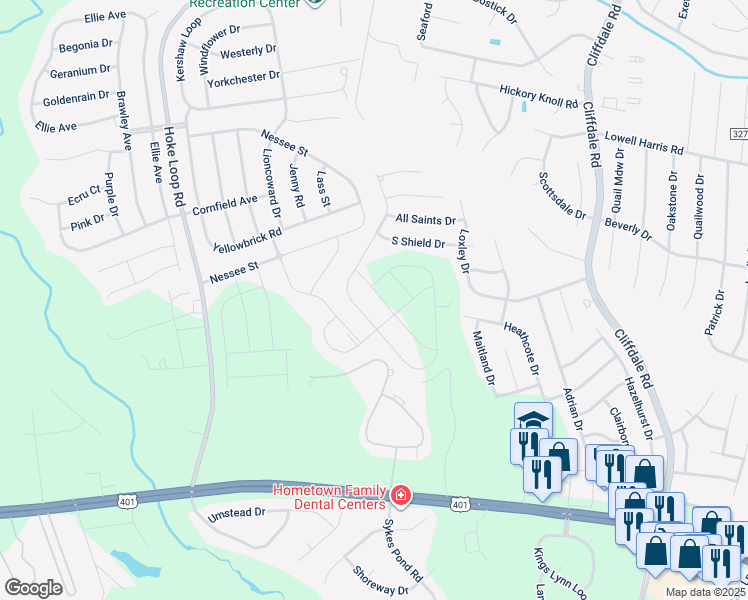 map of restaurants, bars, coffee shops, grocery stores, and more near 2020 Lunsford Drive in Fayetteville