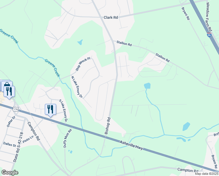 map of restaurants, bars, coffee shops, grocery stores, and more near 509 Bishop Road in Inman