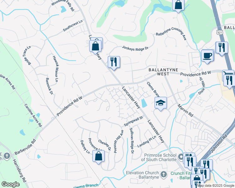 map of restaurants, bars, coffee shops, grocery stores, and more near 12421 Fiorentina Street in Charlotte