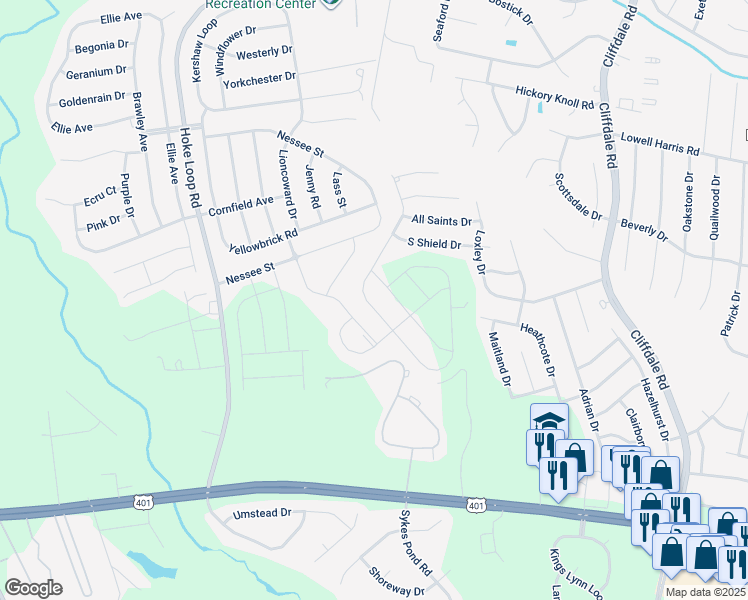 map of restaurants, bars, coffee shops, grocery stores, and more near 1637 Stackhouse Drive in Fayetteville