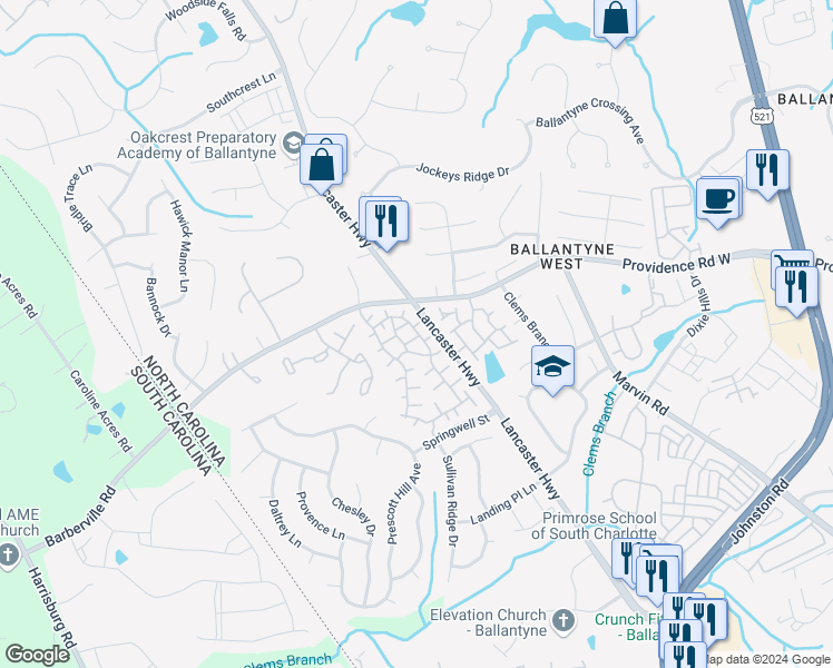 map of restaurants, bars, coffee shops, grocery stores, and more near in Charlotte