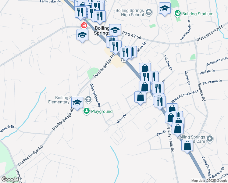 map of restaurants, bars, coffee shops, grocery stores, and more near 11 Caston Drive in Boiling Springs