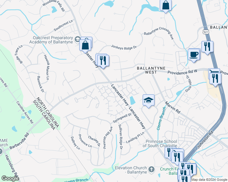 map of restaurants, bars, coffee shops, grocery stores, and more near 11310 Acqui Place in Charlotte
