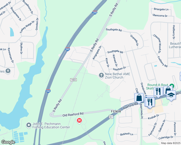 map of restaurants, bars, coffee shops, grocery stores, and more near 7044 Amarillo Drive in Fayetteville