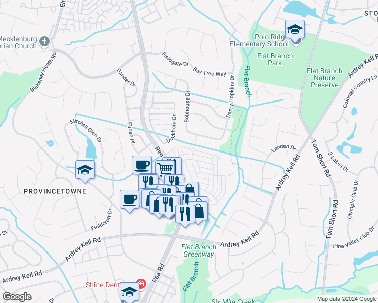 map of restaurants, bars, coffee shops, grocery stores, and more near 10150 Alexander Martin Avenue in Charlotte