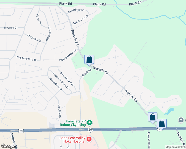 map of restaurants, bars, coffee shops, grocery stores, and more near 556-598 Brock Road in Raeford