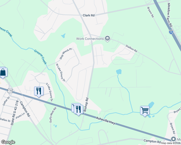 map of restaurants, bars, coffee shops, grocery stores, and more near 509 Bishop Road in Inman