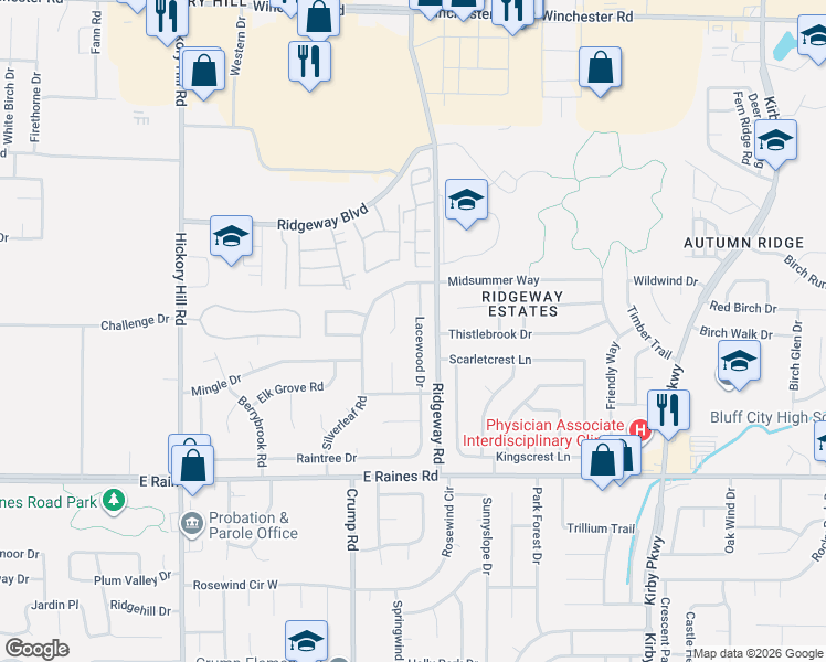 map of restaurants, bars, coffee shops, grocery stores, and more near 3985 Lacewood Drive in Memphis