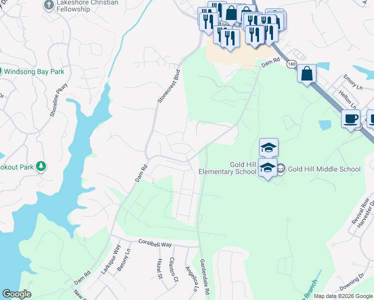 map of restaurants, bars, coffee shops, grocery stores, and more near 1399 Moss Ridge Road in Fort Mill