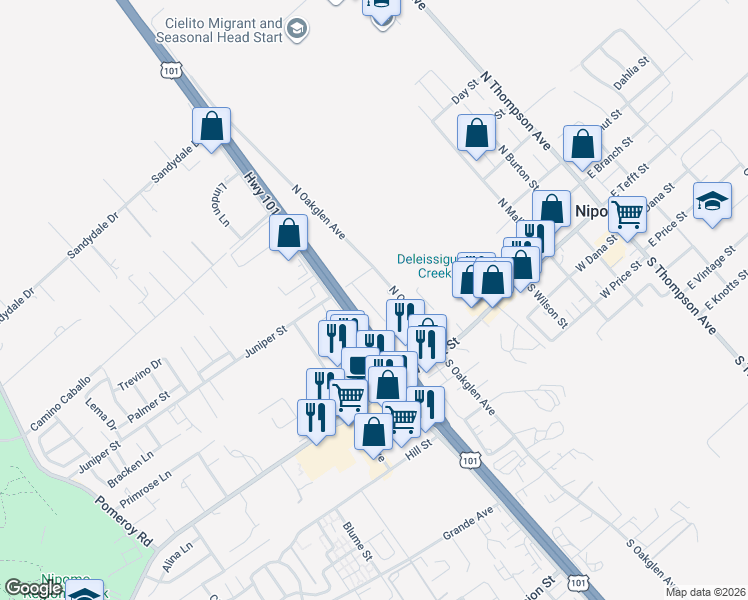 map of restaurants, bars, coffee shops, grocery stores, and more near 176 Kent Street in Nipomo