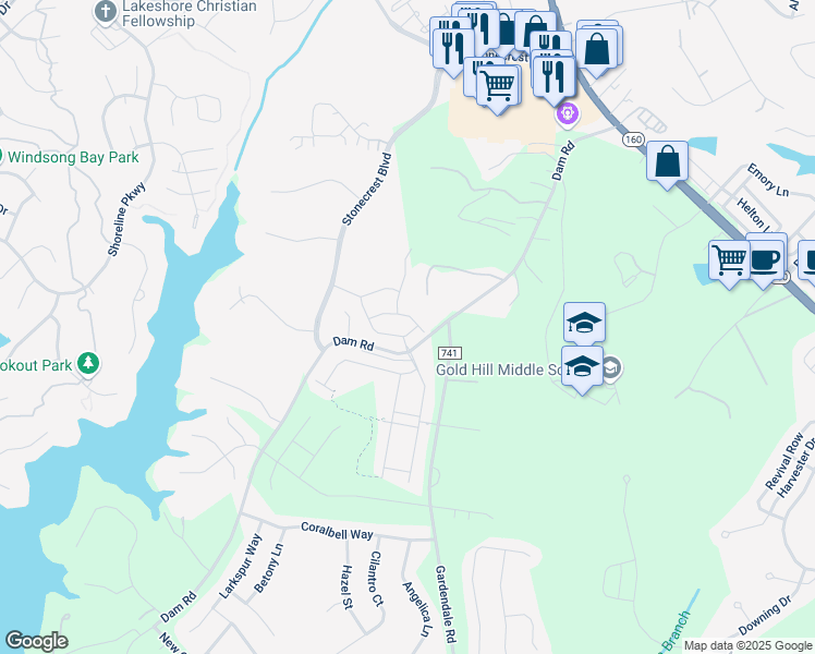 map of restaurants, bars, coffee shops, grocery stores, and more near 1399 Moss Ridge Road in Fort Mill