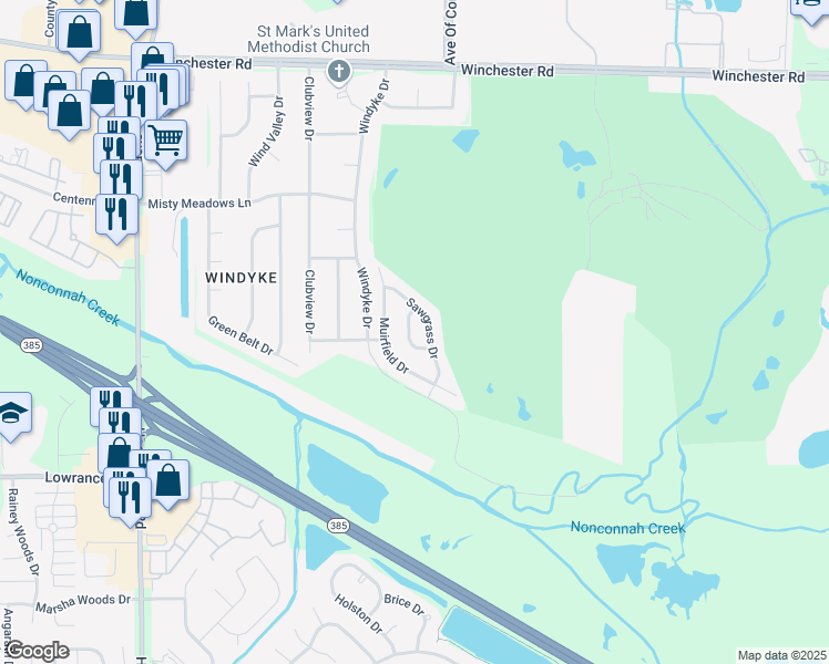 map of restaurants, bars, coffee shops, grocery stores, and more near 4008 Rolling Green Drive in Memphis