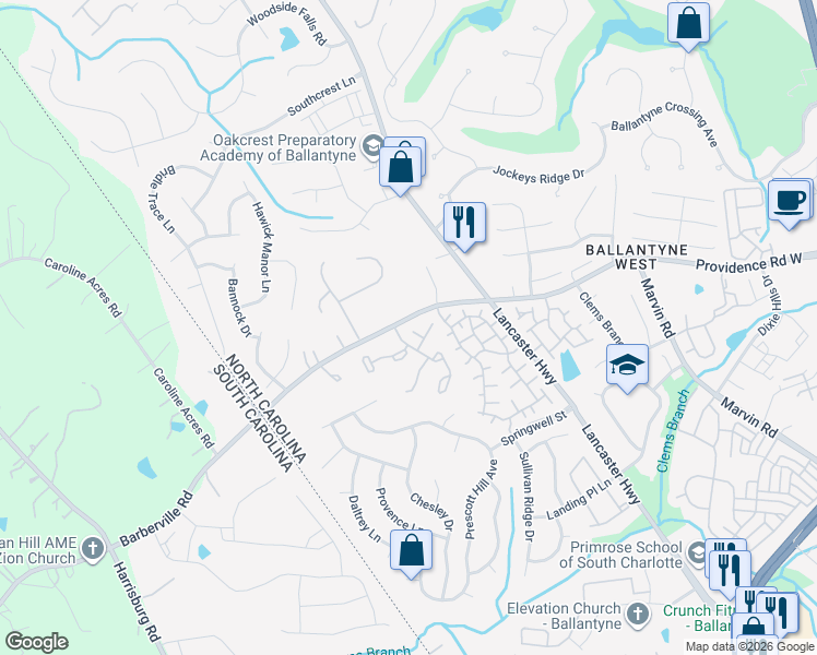 map of restaurants, bars, coffee shops, grocery stores, and more near in Charlotte