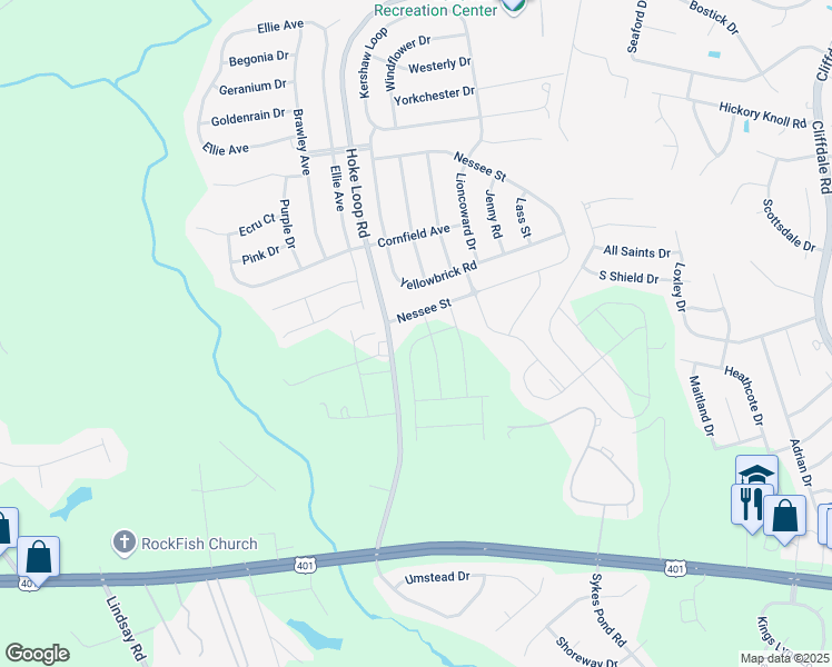map of restaurants, bars, coffee shops, grocery stores, and more near 5320 Nessee Street in Fayetteville