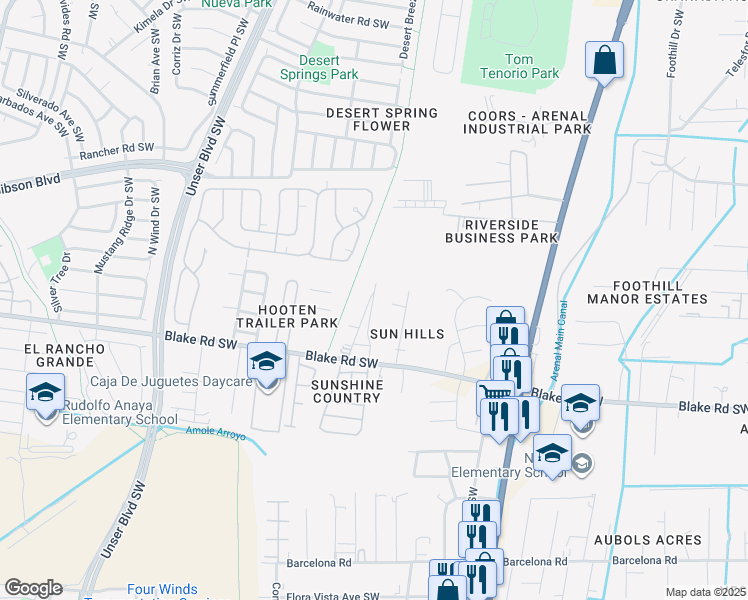 map of restaurants, bars, coffee shops, grocery stores, and more near 2709 Barcelona Place Southwest in Albuquerque