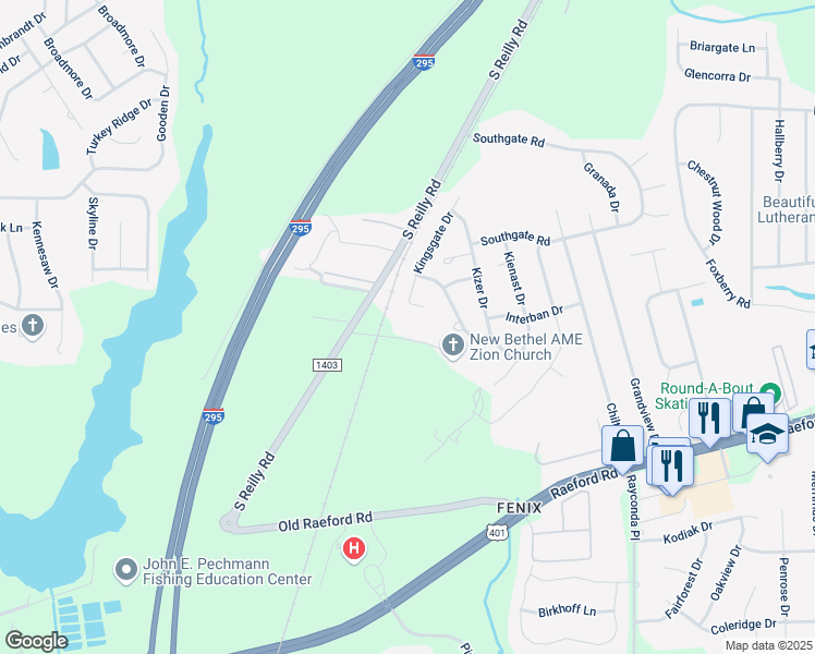 map of restaurants, bars, coffee shops, grocery stores, and more near 7044 Amarillo Drive in Fayetteville