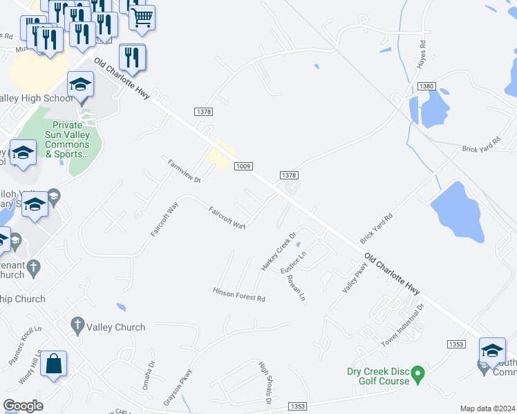 map of restaurants, bars, coffee shops, grocery stores, and more near 3107 Faircroft Way in Monroe