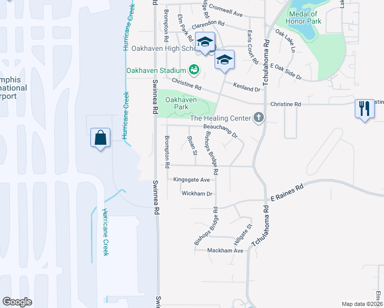 map of restaurants, bars, coffee shops, grocery stores, and more near 3973 Sloan Street in Memphis