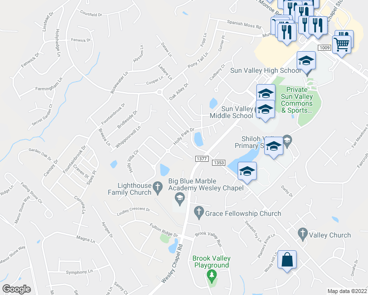 map of restaurants, bars, coffee shops, grocery stores, and more near 7430 Sparkleberry Drive in Indian Trail