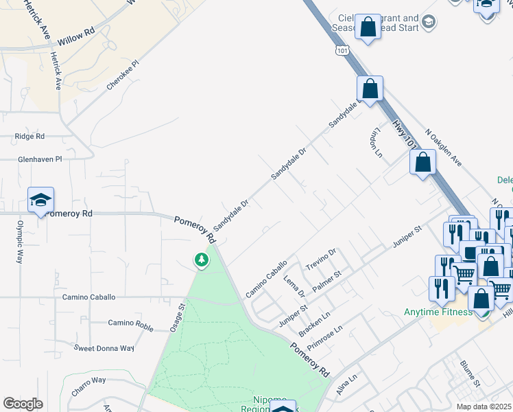 map of restaurants, bars, coffee shops, grocery stores, and more near 771 Sandydale Drive in Nipomo