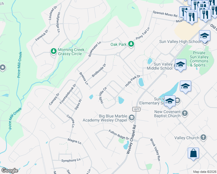 map of restaurants, bars, coffee shops, grocery stores, and more near 3004 Holly Villa Circle in Indian Trail