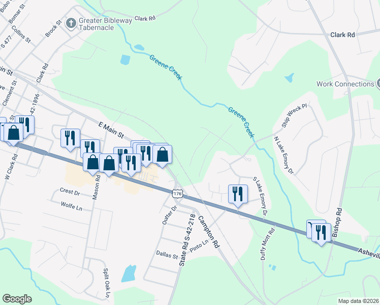 map of restaurants, bars, coffee shops, grocery stores, and more near 1738 Watersail Ln in Inman