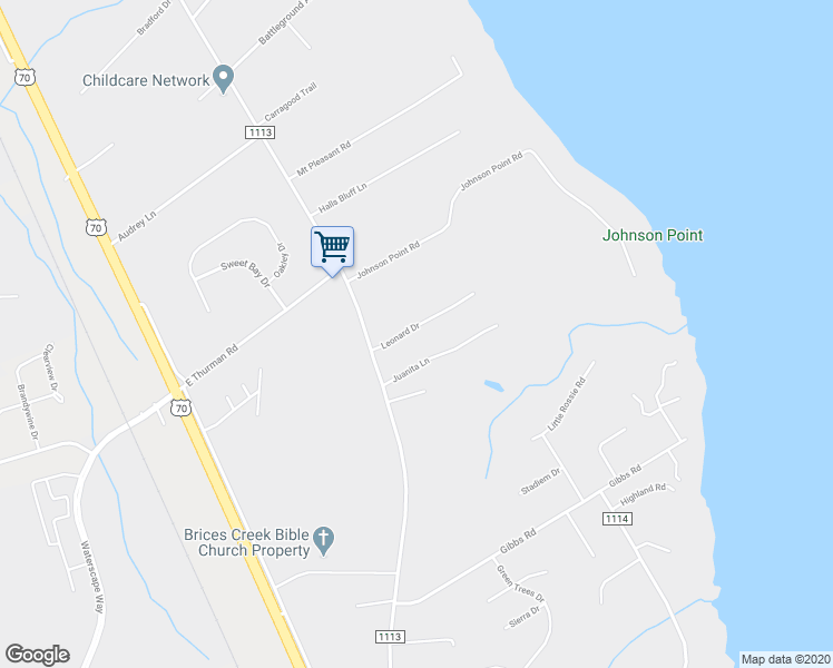 map of restaurants, bars, coffee shops, grocery stores, and more near 114 Leonard Drive in New Bern