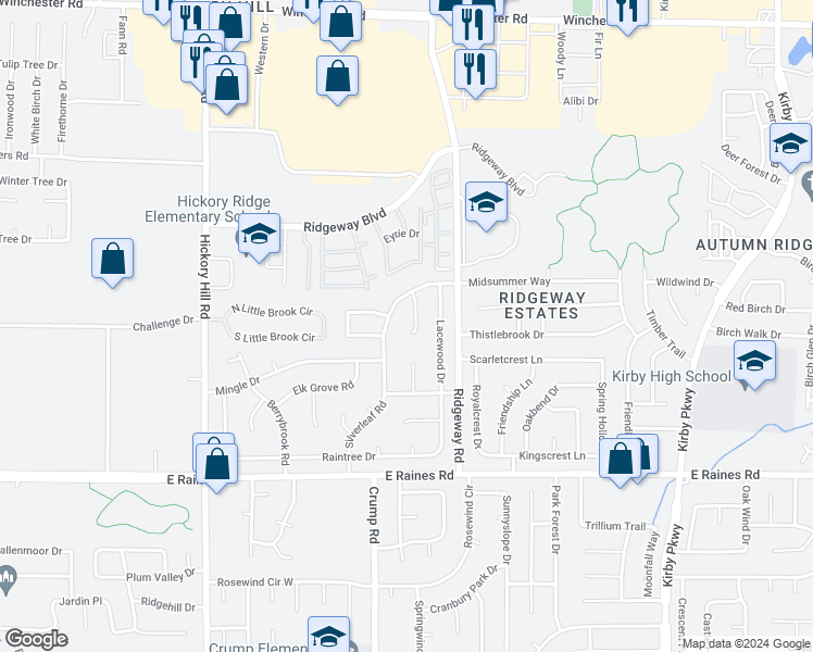 map of restaurants, bars, coffee shops, grocery stores, and more near 3993 Ganymede Cove in Memphis