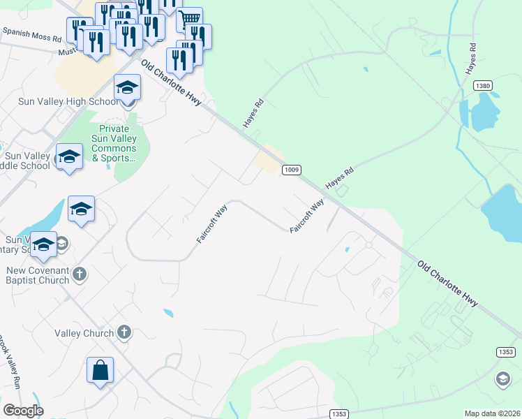 map of restaurants, bars, coffee shops, grocery stores, and more near 2923 Faircroft Way in Monroe