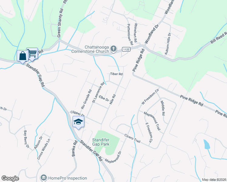 map of restaurants, bars, coffee shops, grocery stores, and more near 2817 Nile Road in Chattanooga