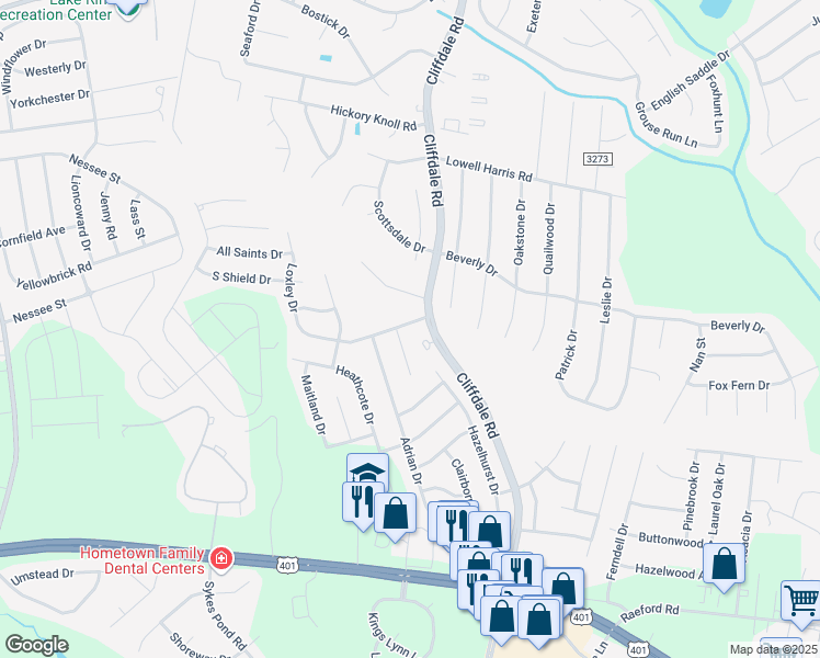 map of restaurants, bars, coffee shops, grocery stores, and more near 7894 Loxley Drive in Fayetteville