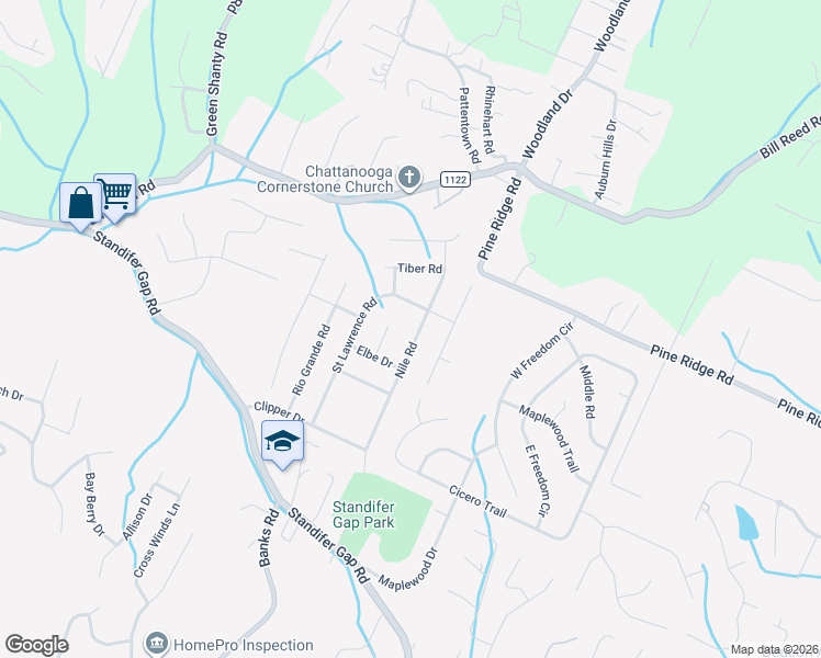 map of restaurants, bars, coffee shops, grocery stores, and more near 2817 Nile Road in Chattanooga