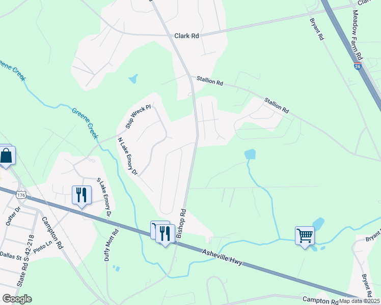 map of restaurants, bars, coffee shops, grocery stores, and more near 509 Bishop Road in Inman