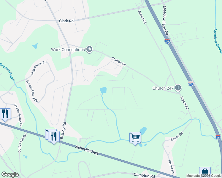 map of restaurants, bars, coffee shops, grocery stores, and more near 1458 Cattleman Acres Drive in Inman