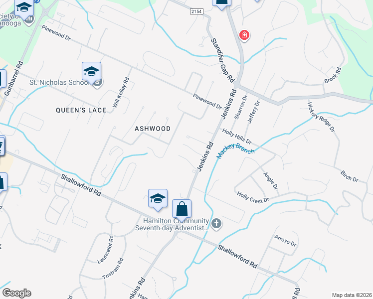 map of restaurants, bars, coffee shops, grocery stores, and more near 7830 Laurelton Drive in Chattanooga