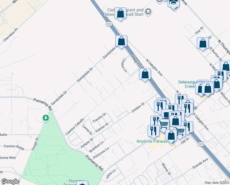 map of restaurants, bars, coffee shops, grocery stores, and more near 581 Camino Caballo in Nipomo