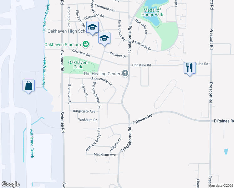 map of restaurants, bars, coffee shops, grocery stores, and more near 3182 Beauchamp Drive in Memphis