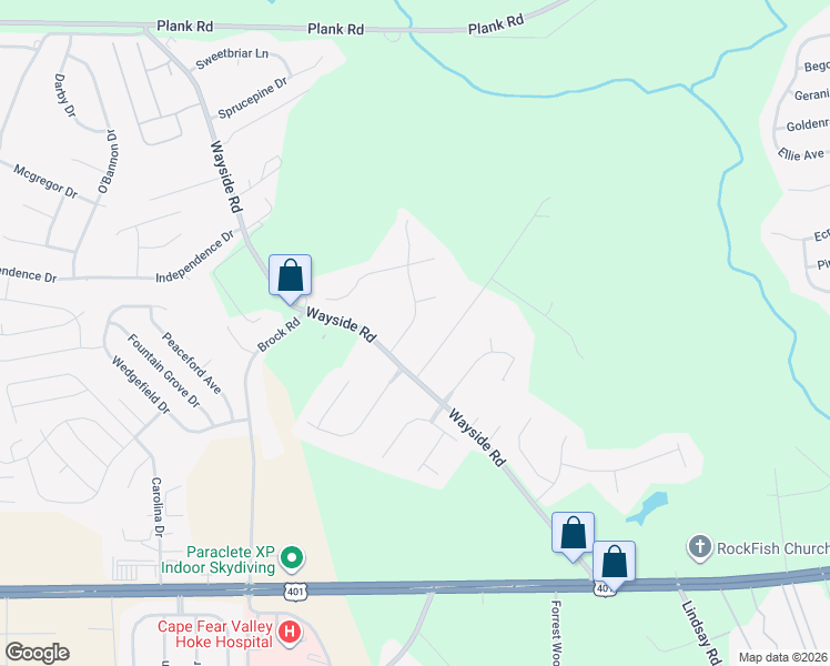 map of restaurants, bars, coffee shops, grocery stores, and more near 110 Timberidge Drive in Raeford