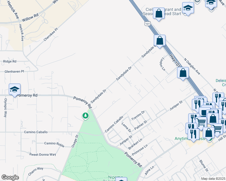 map of restaurants, bars, coffee shops, grocery stores, and more near 771 Sandydale Drive in Nipomo