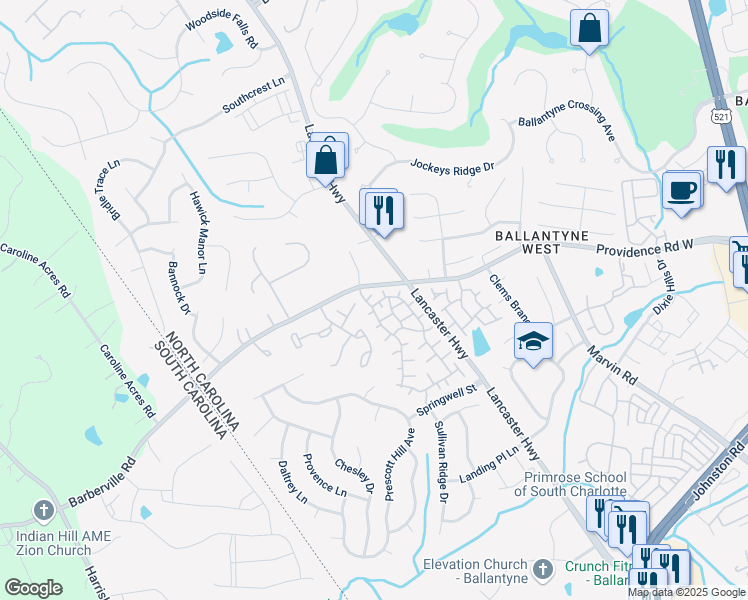 map of restaurants, bars, coffee shops, grocery stores, and more near 15113 Jade Street in Charlotte