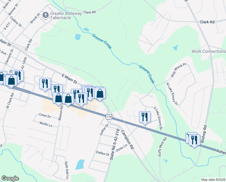 map of restaurants, bars, coffee shops, grocery stores, and more near 1738 Watersail Ln in Inman