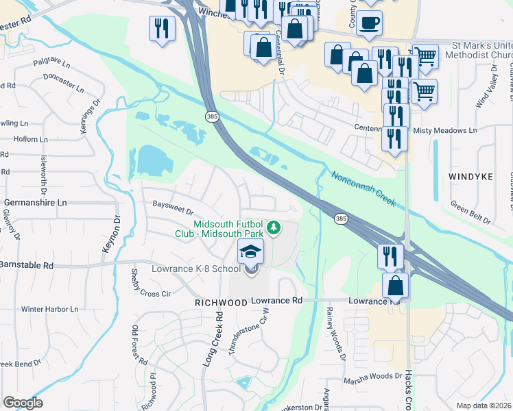 map of restaurants, bars, coffee shops, grocery stores, and more near 7766 Shadowland Drive in Memphis