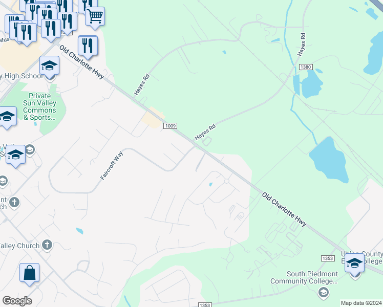 map of restaurants, bars, coffee shops, grocery stores, and more near 3204 Faircroft Way in Monroe