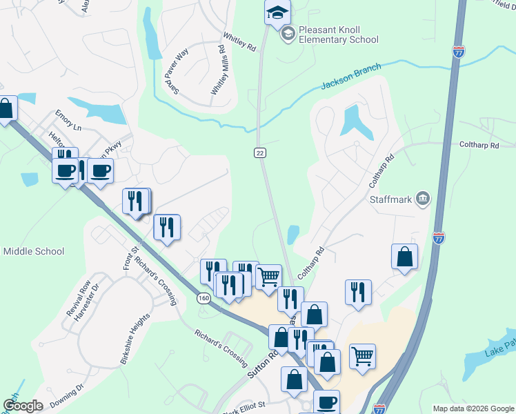 map of restaurants, bars, coffee shops, grocery stores, and more near 1933 Pleasant Road in Fort Mill