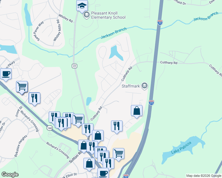map of restaurants, bars, coffee shops, grocery stores, and more near 204 Hampton Trail Drive in Fort Mill