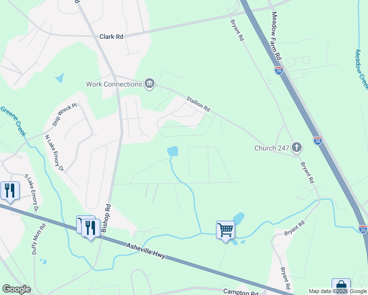 map of restaurants, bars, coffee shops, grocery stores, and more near 1458 Cattleman Acres Drive in Inman